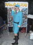 Cosplayfoto vor unserer Fotocollage auf der FBM 2009 